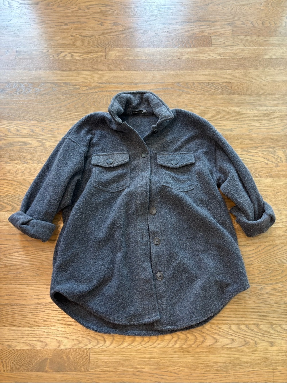 Relaxed Dark Gray Button-Down Shirt Jacket